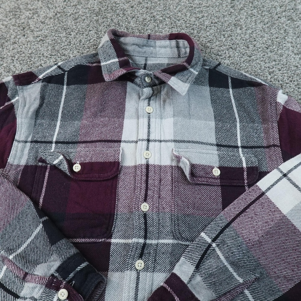 American Eagle Shirt Mens S Gray Red Plaid Heavy Chamois Flannel Jacket Shacket
